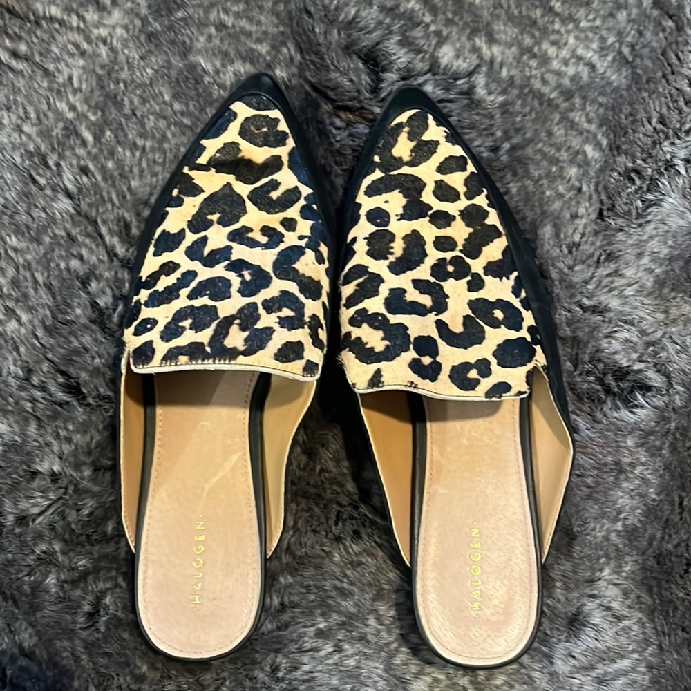 HALOGEN leopard “mohair” loafers, Size 9M
